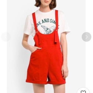 MANGO Red Cute Overall with a Heart Pocket